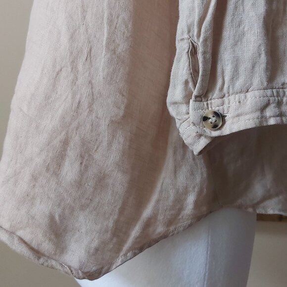 Zara Beige Cropped Linen Shirt Sz M - Picture 7 of 9